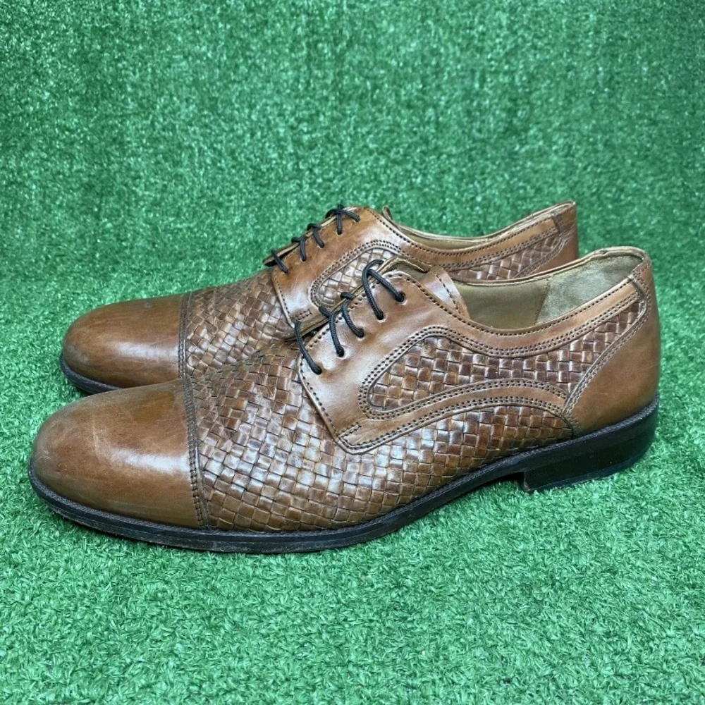 Johnston & Murphy Men's Brown Basket Weave Leather Oxford Dress Shoes Size 8.5 M